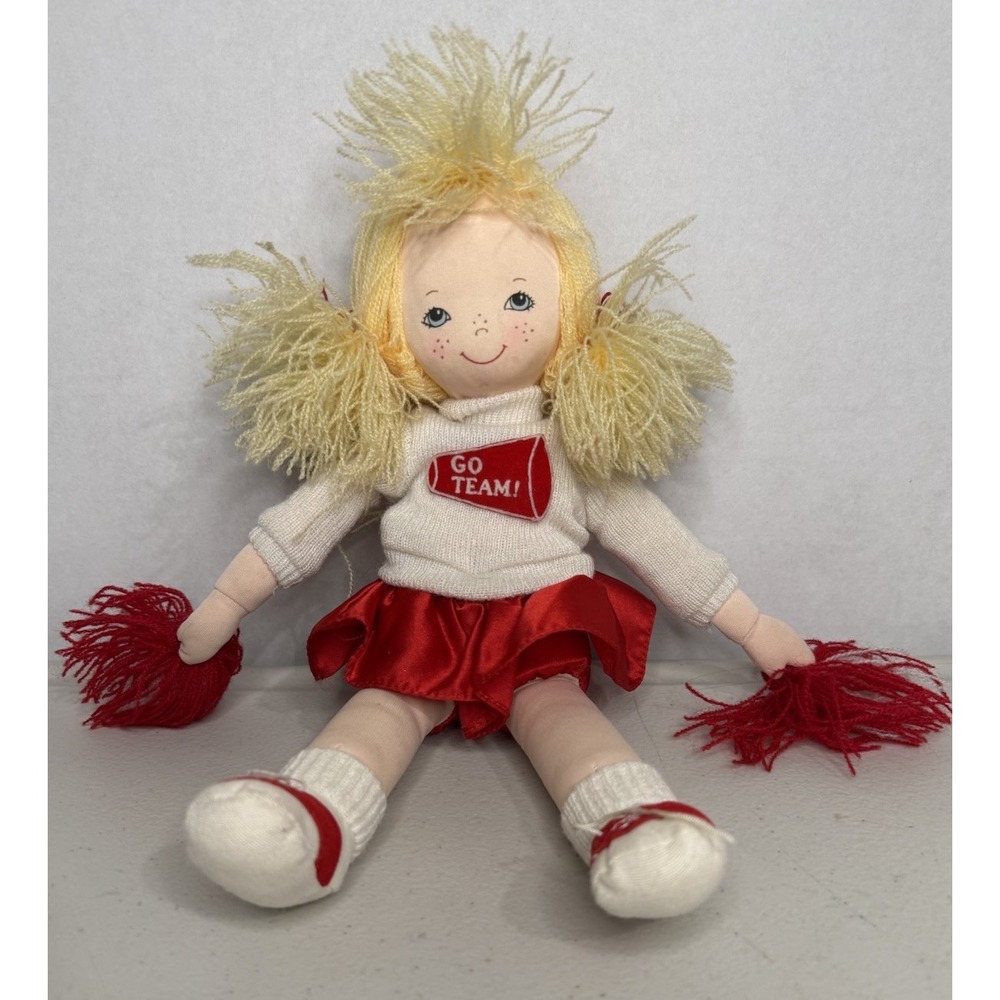 Vintage Russ Berrie Cheerleader Plush Doll 13" Pom Poms Red And White